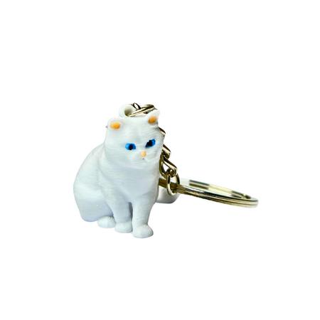 British Shorthair Oturan Kedi Beyaz Anahtarlık PLA000272