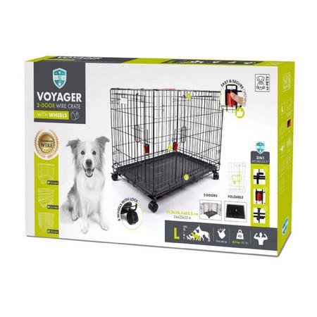 brsp 10451808 M-PETS VOYAGER TEKERLEKLİ KÖPEK KAFESİ 2 KAPILI (L) SİYAH 91X58X63CM
