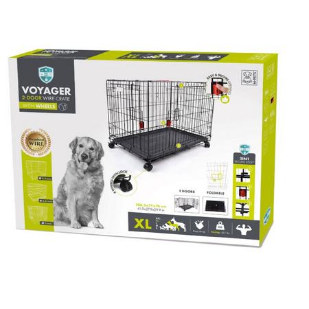 brsp 10451908 M-PETS VOYAGER TEKERLEKLİ KÖPEK KAFESİ 2 KAPILI (XL) SİYAH 106X71X76CM