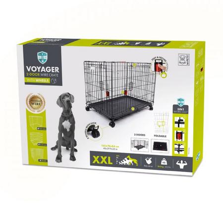 brsp 10452008 M-PETS VOYAGER TEKERLEKLİ KÖPEK KAFESİ 2 KAPILI (XXL) SİYAH 122X76X84CM