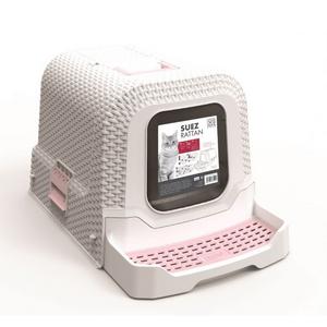 brsp 20116399 M-PETS SUEZ RATTAN KAPALI KEDİ TUVALETİ WHİTE/PİNK 69X42X41CM