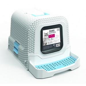 brsp 20116499 M-PETS SUEZ RATTAN KAPALI KEDİ TUVALETİ WHİTE/BLUE 69X42X41CM