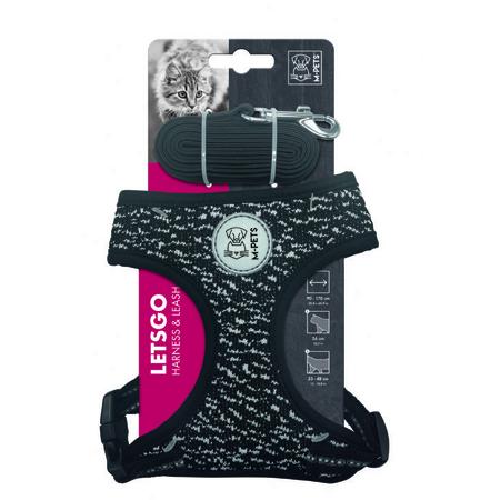 brsp 20801199 M-PETS LETSGO KEDİ GÖĞÜS TASMASI+GEZDİRME BLACK/WHİTE