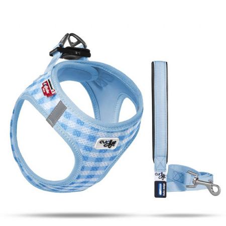 brsp SU2315-CURLI VEST HARNESS AIR-MESH SKYBLUE-CARO M & LEASH L