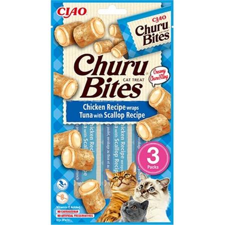 CZP-EU722 CİAO CHURU BİTES TAVUK SARGILI, DENİZ TARAKLI VE TON BALIKLI KEDİ ÖDÜL MAMASI 3 X 10 GR