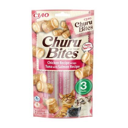 CZP-EU723 CİAO CHURU BİTES TAVUK SARGILI TON BALIKLI VE SOMONLU KEDİ ÖDÜL MAMASI 3 X 10 GR