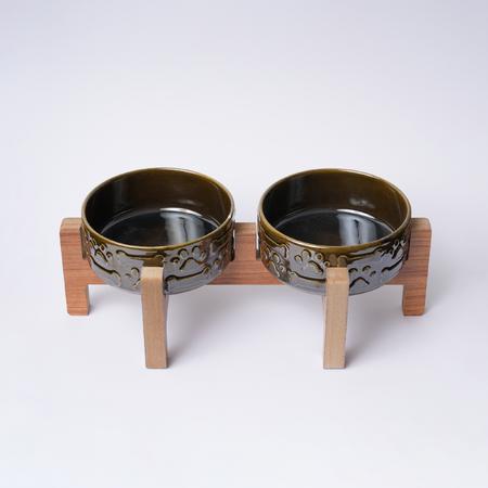 İkili Ahşap Ayaklı Stand (14 CM Mama Kabı İçin)