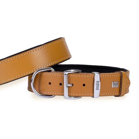 Konforlu Gerçek Deriden El Yapımı Köpek Boyun Tasması 3,5x57-65cm - Kamel