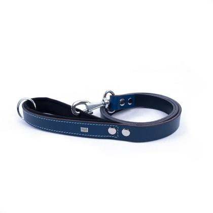 Konforlu Gerçek Deriden El Yapımı Köpek Gezdirme Kayışı 2,5x120cm - Mavi