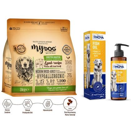 Kuzu Etli Orta Irk Köpekler İçin Besleyici İkili Paketi