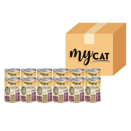 Mycat Kuzu Parça Etli Kısırlaştırılmış (Sterilised) Kedi Konservesi 12'Li (400gr)