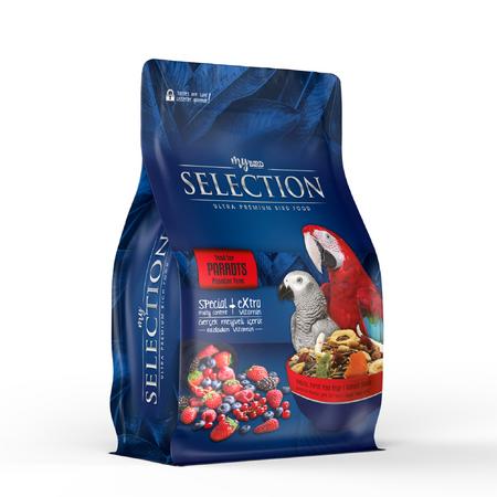 myyem selection gerçek meyve parçalı papağan yemi 750gr 