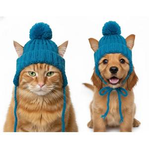 Örme Ponponlu Bere Mavi Kedi Ve Köpek İçin 