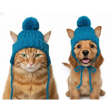 Örme Ponponlu Bere Mavi Kedi Ve Köpek İçin 