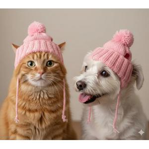 Örme Ponponlu Bere Pembe Kedi Ve Köpek İçin 
