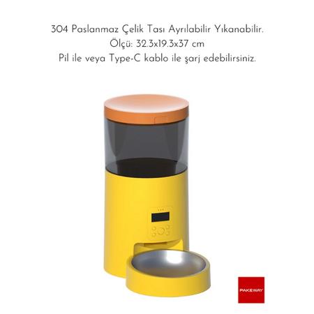pakeway010 akıllı otomatik mama kabı 6 litre sarı