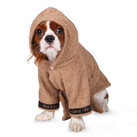 %100 Pamuk Kedi Köpek Bornozu Kahverengi L-XL Beden
