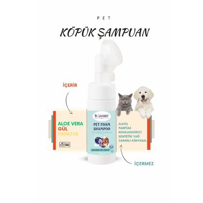 Pet Köpük Şampuanı (Aloe Vera, Gül, Papatya) Durulanmayan Susuz Fırçalı
