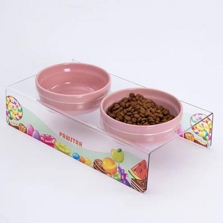 PMK019 Candy-İkili Seramik-Pleksi Mama ve Su Kabı