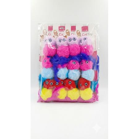 İkili Ponpon Kedi Oyuncak - 03803