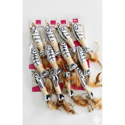  Zilli Kuyruk İp Sargılı Kedi Oyuncak Balık - 03798