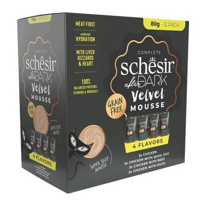 Schesir After Dark Tavuk&Bıldırcın Yumurtası&Sığır&Ördek Et Suyunda Mus Yetişkin Kedi Pouch Çeşit Paketi 80g ADP-21139904