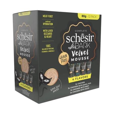Schesir After Dark Tavuk&Bıldırcın Yumurtası&Sığır&Ördek Et Suyunda Mus Yetişkin Kedi Pouch Çeşit Paketi 80g ADP-21139904