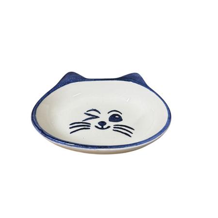 Seramik Yaş Mama Kasesi Kedi Kafalı Lacivert