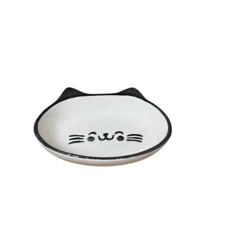 Seramik Yaş Mama Kasesi Kedi Kafalı Siyah