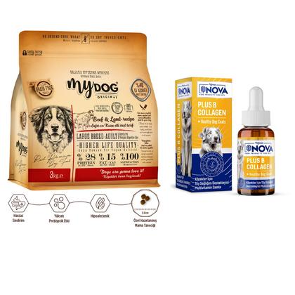 Sığır ve Kuzu Etli Büyük Irk Yetişkin Köpekler İçin Tüy Sağlığı Paketi