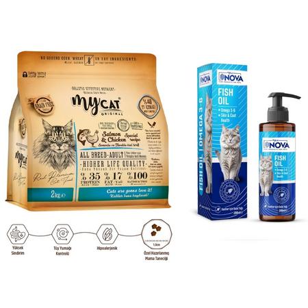 Somon Balıklı ve Tavuk Etli Yetişkin Kediler İçin Besleyici İkili Paketi
