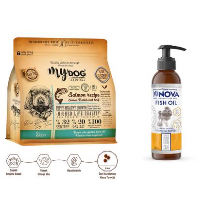 Somon Balıklı Yavru Köpekler İçin Besleyici İkili Paketi
