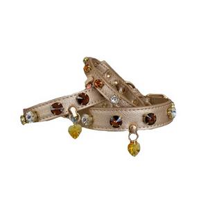 SWAROVSKİ TAŞLI DERİ BOYUN TASMASI GOLD XS