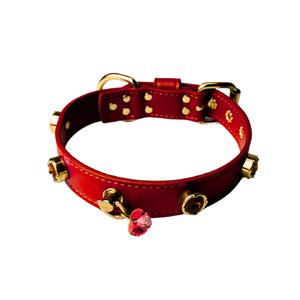 SWAROVSKİ TAŞLI DERİ BOYUN TASMASI KIRMIZI XS