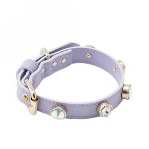 SWAROVSKİ TAŞLI DERİ BOYUN TASMASI MOR S