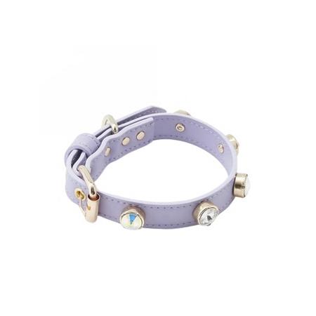 SWAROVSKİ TAŞLI DERİ BOYUN TASMASI MOR S