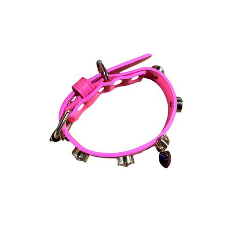 SWAROVSKİ TAŞLI DERİ BOYUN TASMASI PEMBE XS