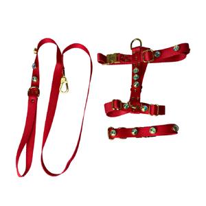 SWAROVSKİ TAŞLI METAL KLİPSLİ  KIRMIZI TASMA SETİ M BEDEN THT