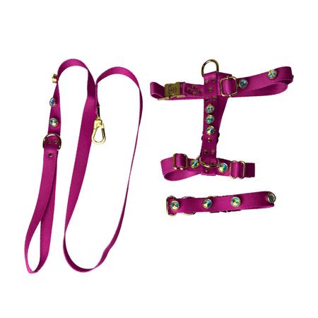 SWAROVSKİ TAŞLI METAL KLİPSLİ  PEMBE TASMA SETİ S BEDEN THT
