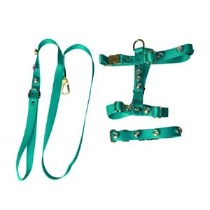 SWAROVSKİ TAŞLI METAL KLİPSLİ  TURKUAZ TASMA SETİ S BEDEN THT