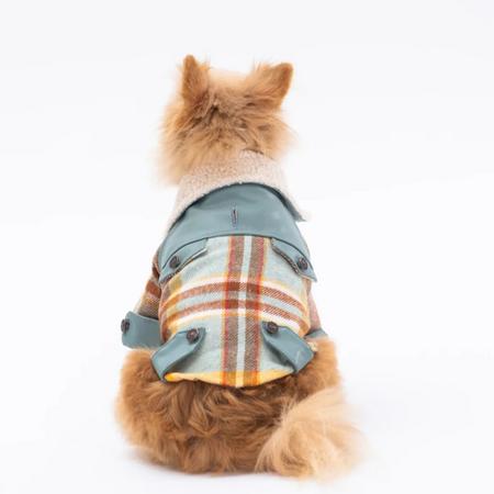 Yeşil Plaid e Pelle Ceket M APAW-23214