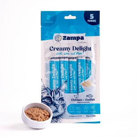 Zampa Creamy Delight Tavuklu & Morina Balıklı Kedi Krema Ödül Maması - 16g x 5 sfrp-ZCD8207