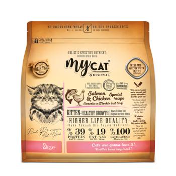 mycat low grain somonlu ve tavuklu kıtten-yavru kedi maması (2kg) 
